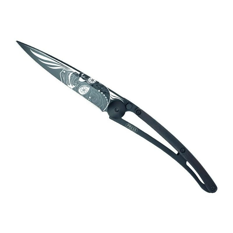 Couteau Deejo Black TATTOO Grenadille - Crâne Latino 3 Couteau Deejo Black TATTOO Grenadille - Crâne Latino