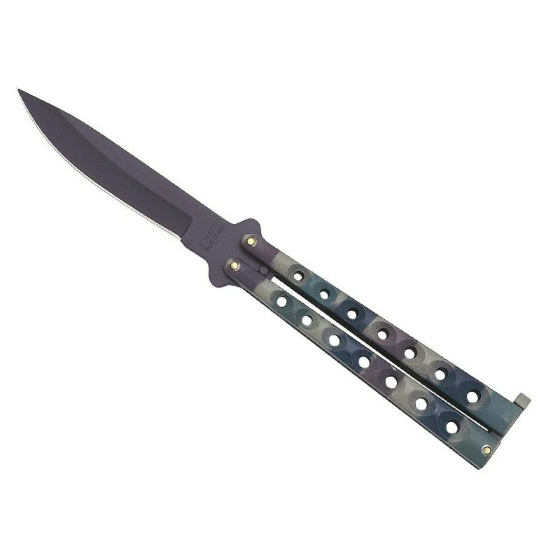 Couteau Papillon Keen Blades - Manche Camouflage 12.5cm à Trous 3 Couteau Papillon Keen Blades - Manche Camouflage 12.5cm à Trous