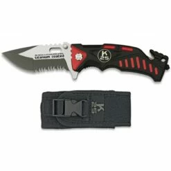 Couteau Pliant Tactique K25 FOS Noir/rouge Lame 87mm